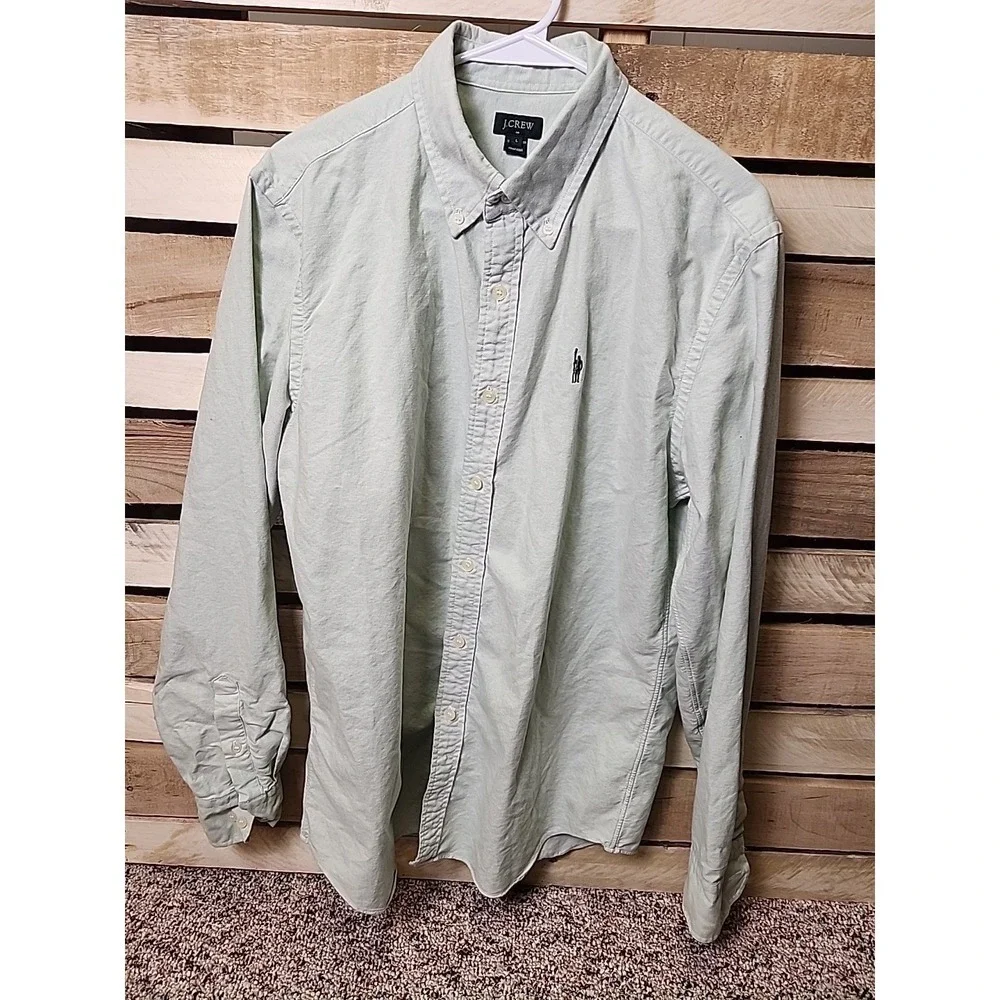 J. CREW 100% Cotton Long Sleeved Button Down Shirt SZ LARGE Lt. Green